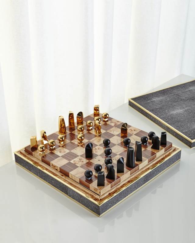 Faux Shagreen Chess Set